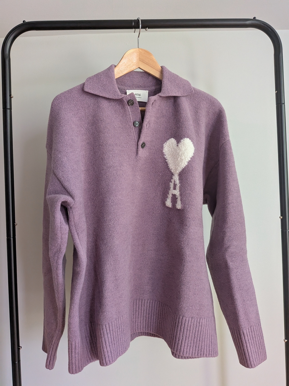 Ami Lavender Polo-Knit Heart Sweater